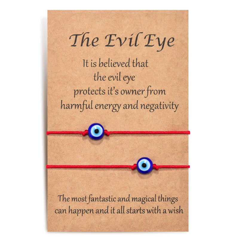 Shonyin Evil Eye Bracelet Lucky Good Luck Red String Bracelet Rakhi for Brother Set of 2 Protection Kabbalah Ojo Turco Mal De Adjustable Bracelets Handmade Nazar Amulet Jewelry Gift For Women Men Christmas Father's Day Family Friend 2pcs - Image 1